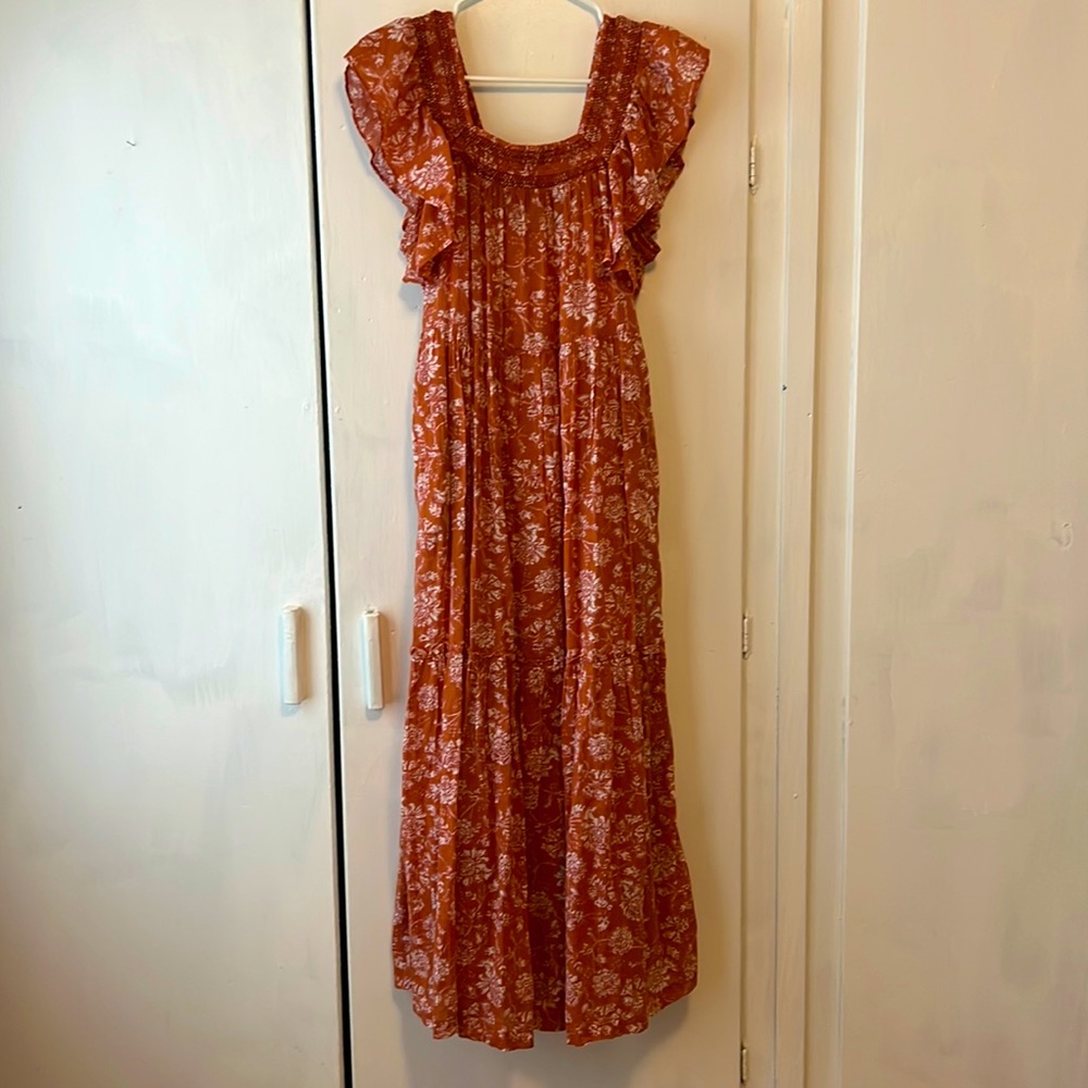 Bonita Cotton Printed Midi Dress orange and pink in XS